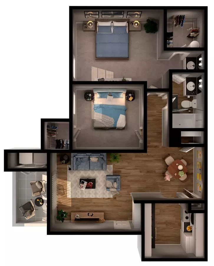 2 Beds • 1 Bath 065 floor plan