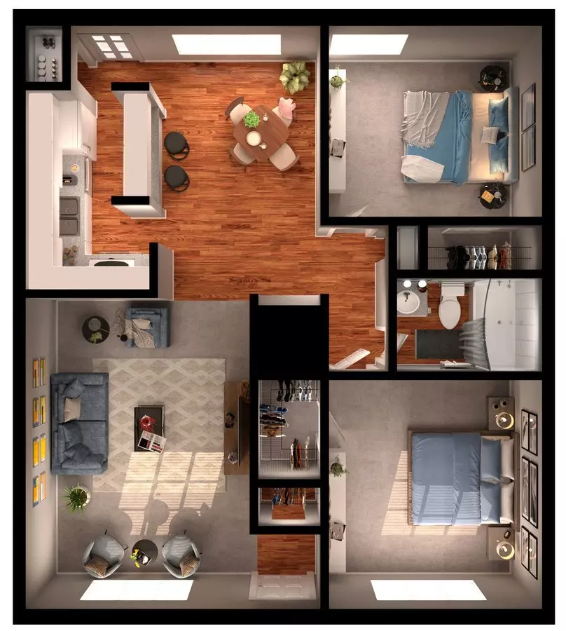 2 Br 1 bath T5 floor plan