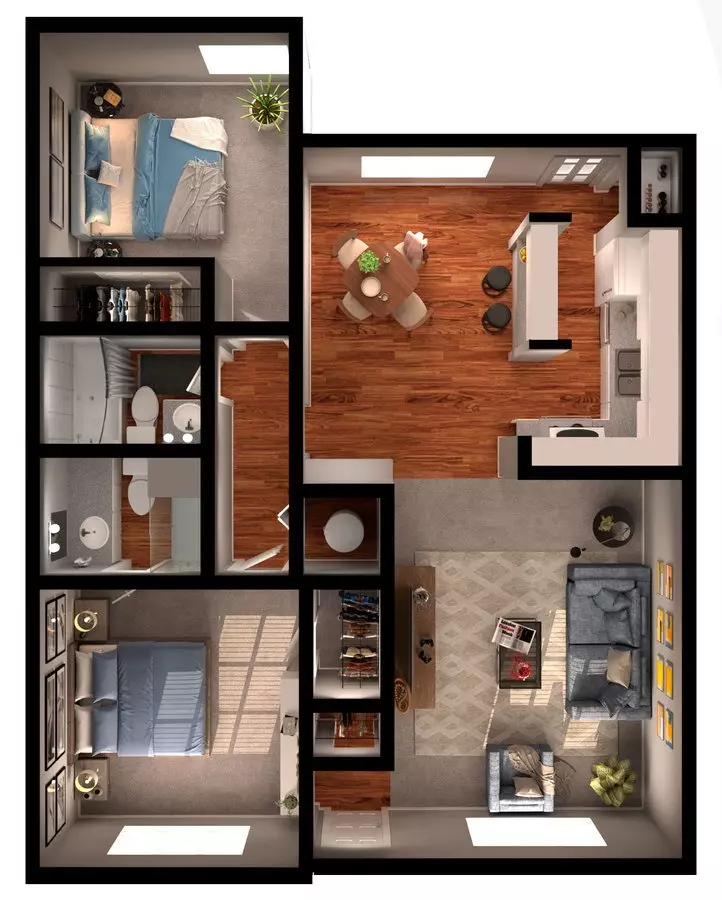 2x2 Den R9 floor plan