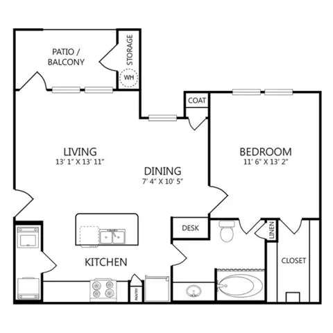 1 Bed • 1 Bath 00934 floor plan