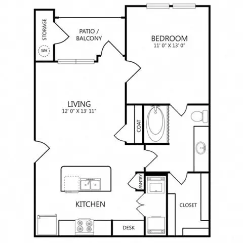 1 Bed • 1 Bath WAITOCA2 floor plan
