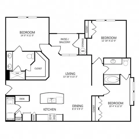3 Beds • 2 Bath 00837 floor plan