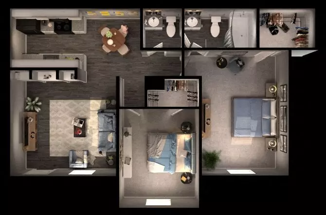 2 Beds • 1 Bath 038 floor plan