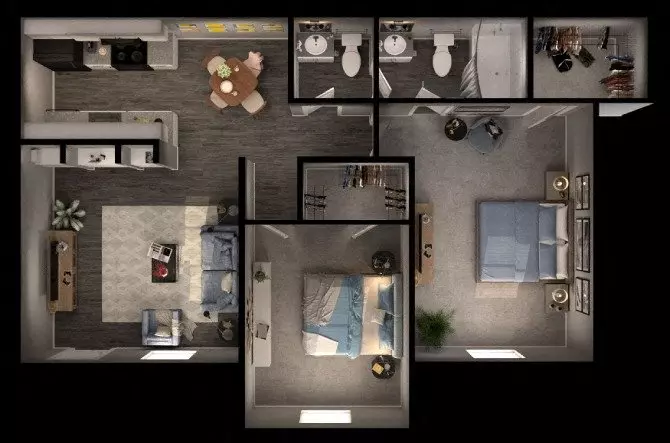 2 Beds • 1 Bath 052 floor plan