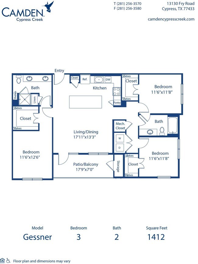 3 Beds • 2 Bath 1116 floor plan