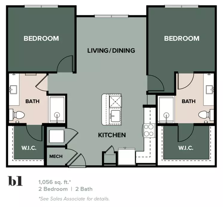 2 Beds • 2 Bath 8307 floor plan