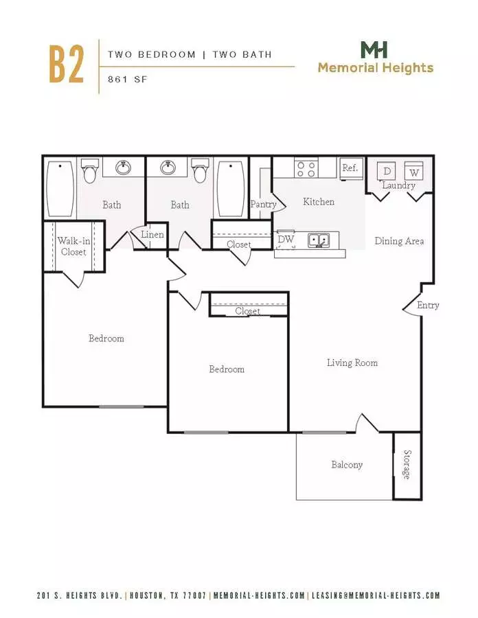 2 Beds • 2 Bath 1913 floor plan