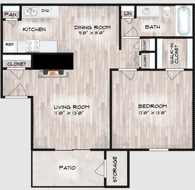 1 Bed • 1 Bath 6416 floor plan