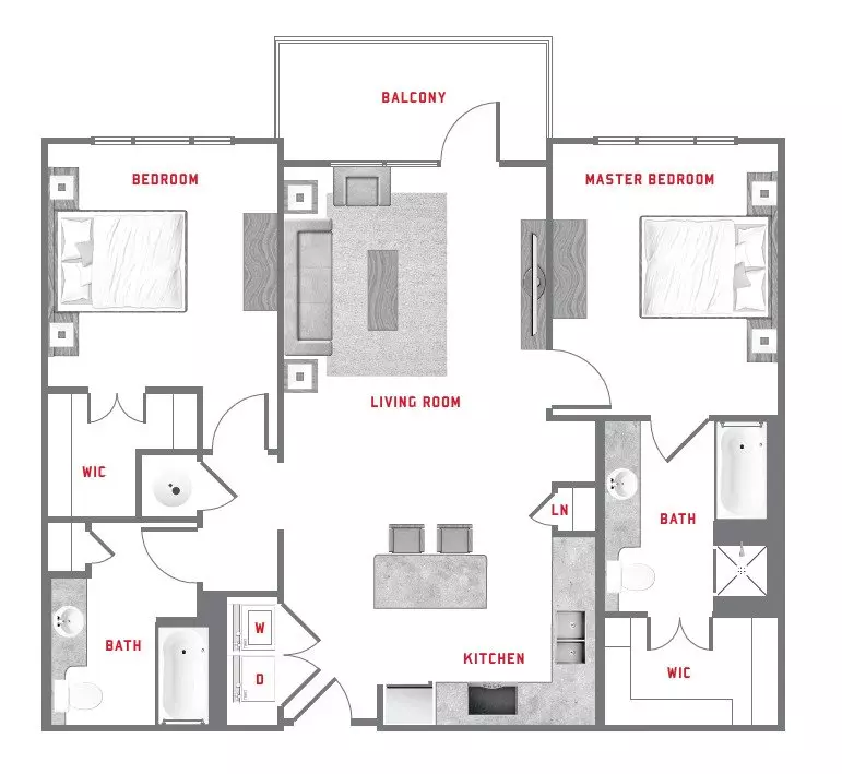 2 Beds • 2 Bath 578 floor plan