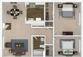 2 Beds • 1 Bath 266 floor plan