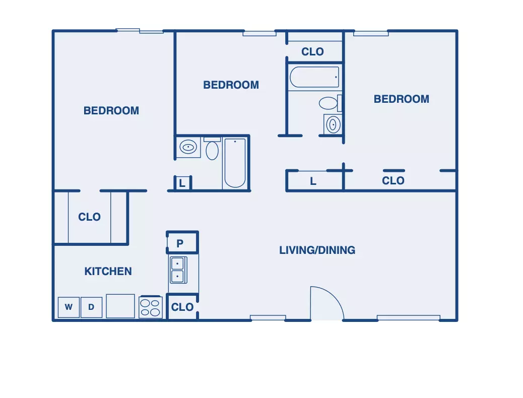 3 Beds • 2 Bath floor plan