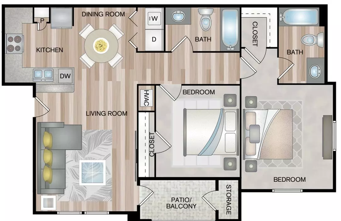2 Beds • 2 Bath 2108 floor plan