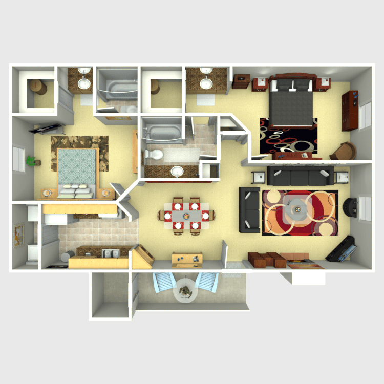 2 Beds • 2 Bath C floor plan