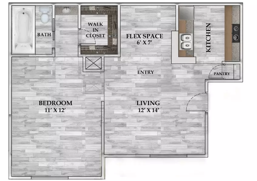 1 Bed • 1 Bath 2-504 floor plan