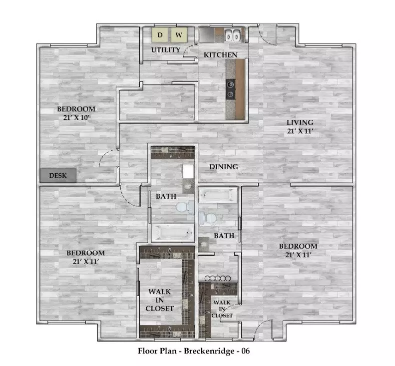 3 Beds • 2 Bath 3-121 floor plan