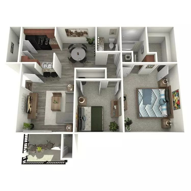 2 Beds • 1 Bath 2002 floor plan