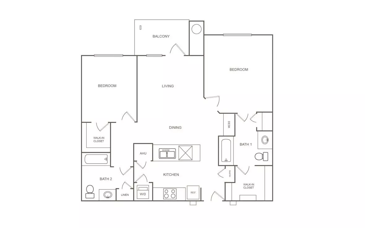 2 Beds • 2 Bath B1 floor plan