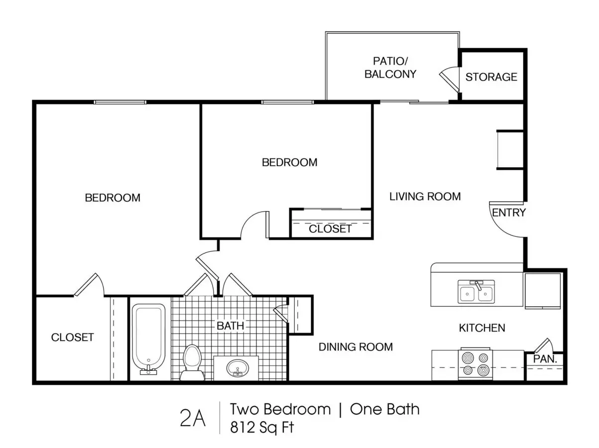 2 Beds • 1 Bath 2704 floor plan