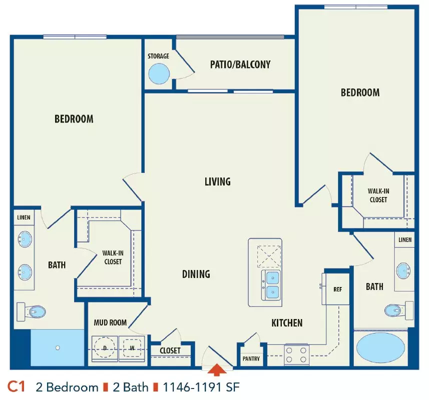 2 Beds • 2 Bath 437 floor plan
