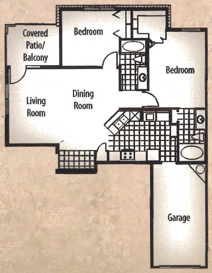 2 Beds • 2 Bath B floor plan