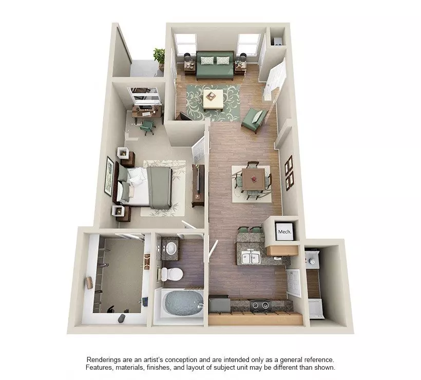 1 Bed • 1 Bath 2512 floor plan