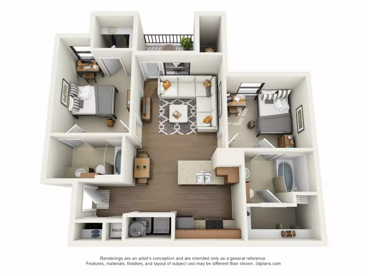 2 Beds • 2 Bath Private floor plan
