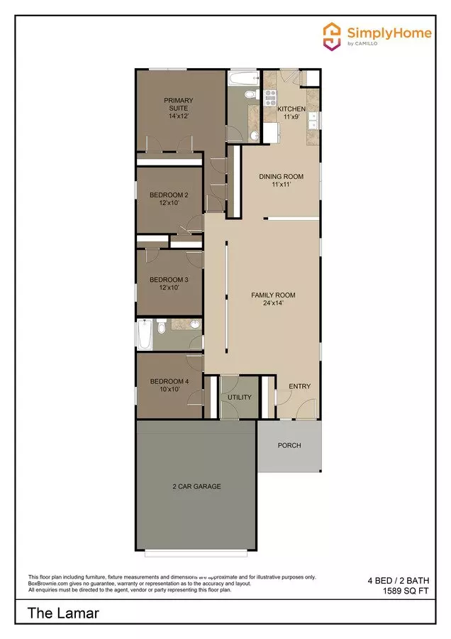 4 Beds • 2 Bath floor plan