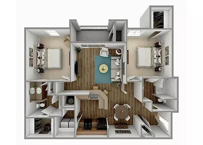 2 Beds • 2 Bath 0633 floor plan