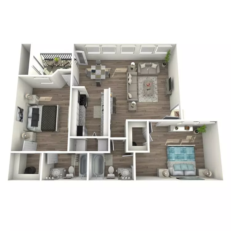 2 Beds • 2 Bath Stewart floor plan