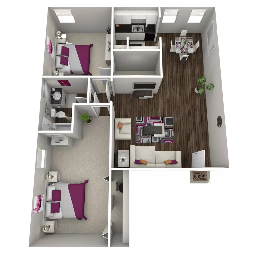 2 Beds • 1 Bath 9 floor plan