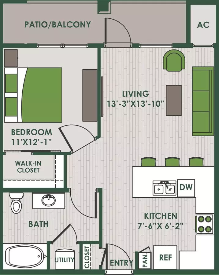 1 Bed • 1 Bath 5106 floor plan