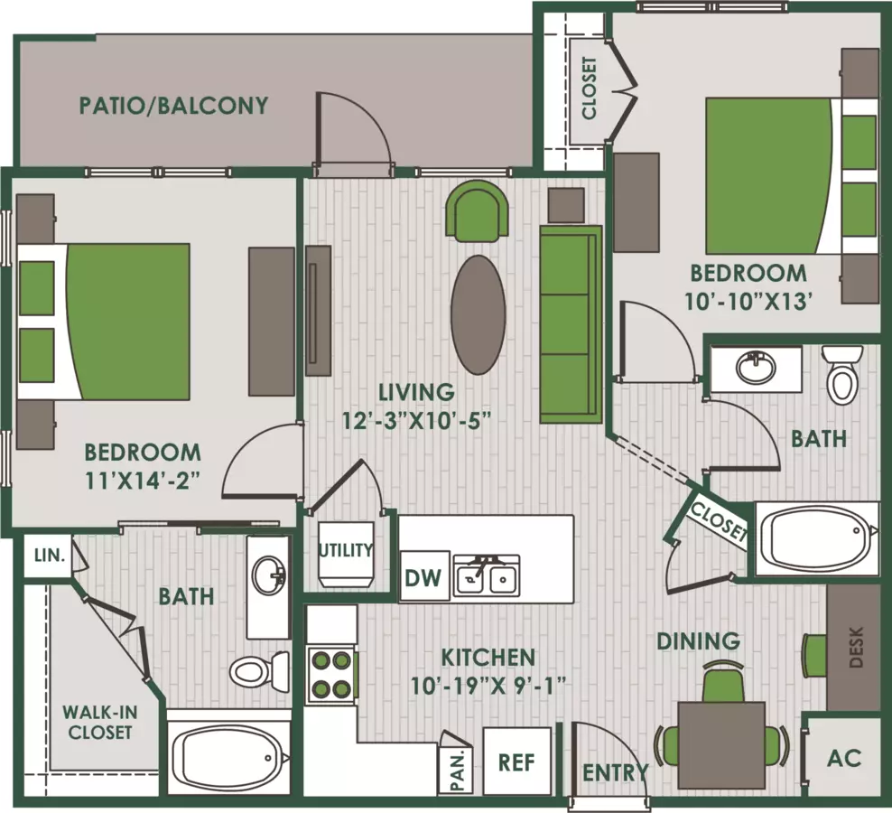 2 Beds • 2 Bath 3305 floor plan