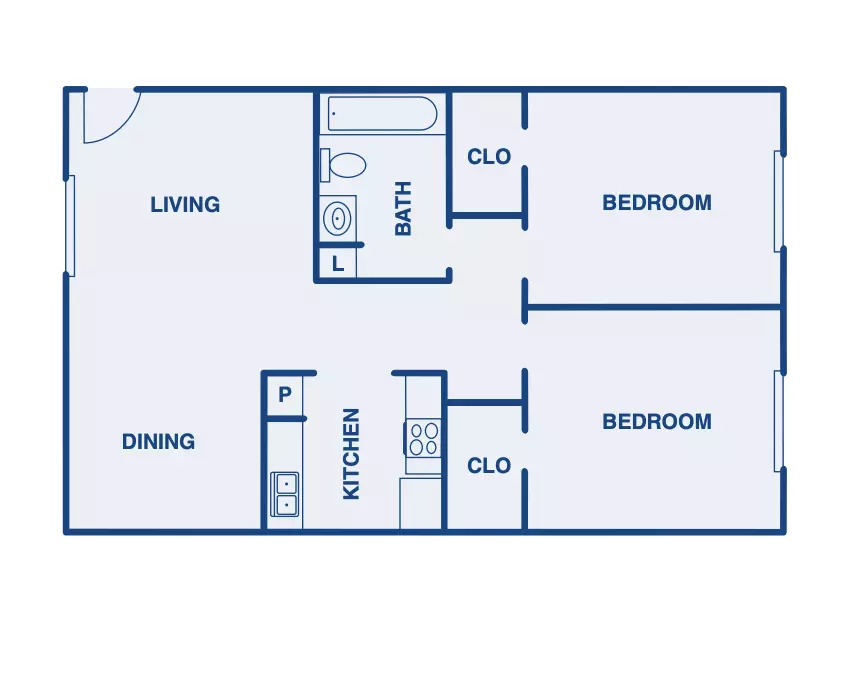2 Beds • 1 Bath floor plan
