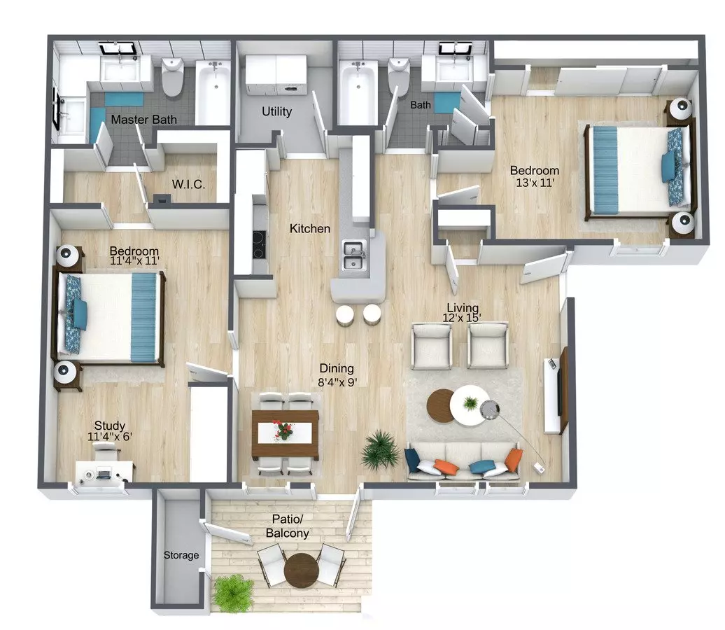 2 Beds • 2 Baths 0418 floor plan