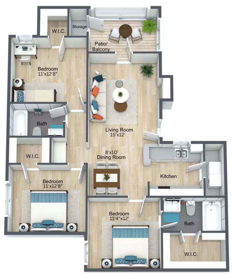 3 Beds • 2 Bath 0424 floor plan