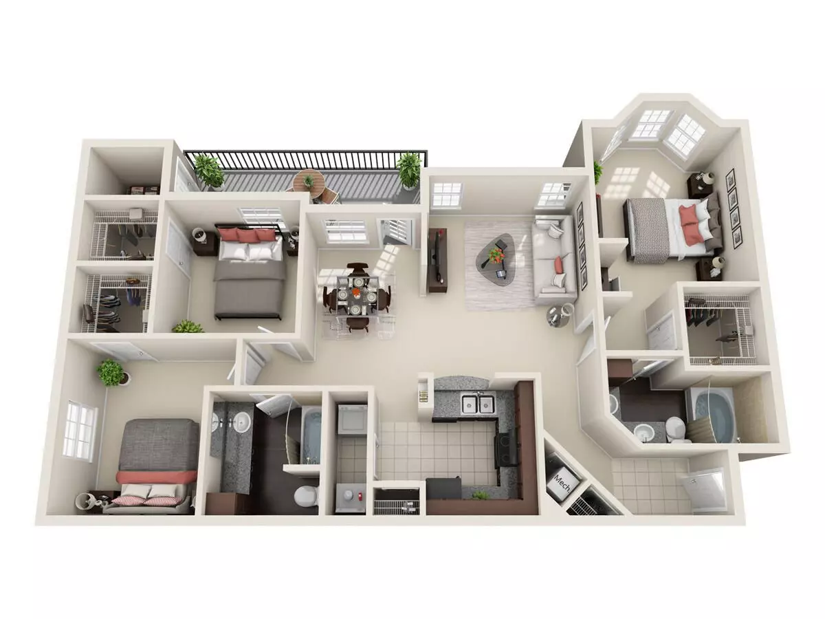 3 Beds • 2 Bath 0734 floor plan