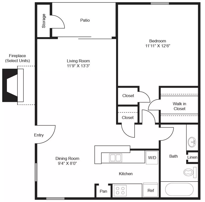 1 Bed • 1 Bath 0403 floor plan