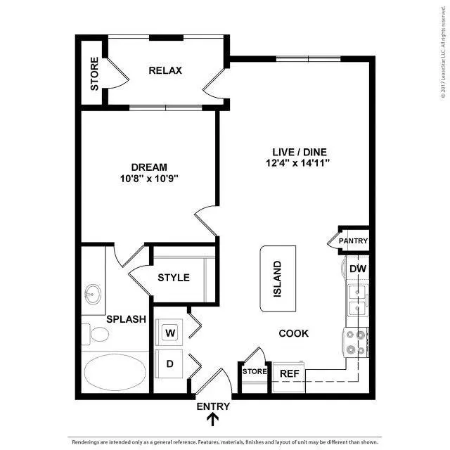 1 Bed • 1 Bath 1227 floor plan