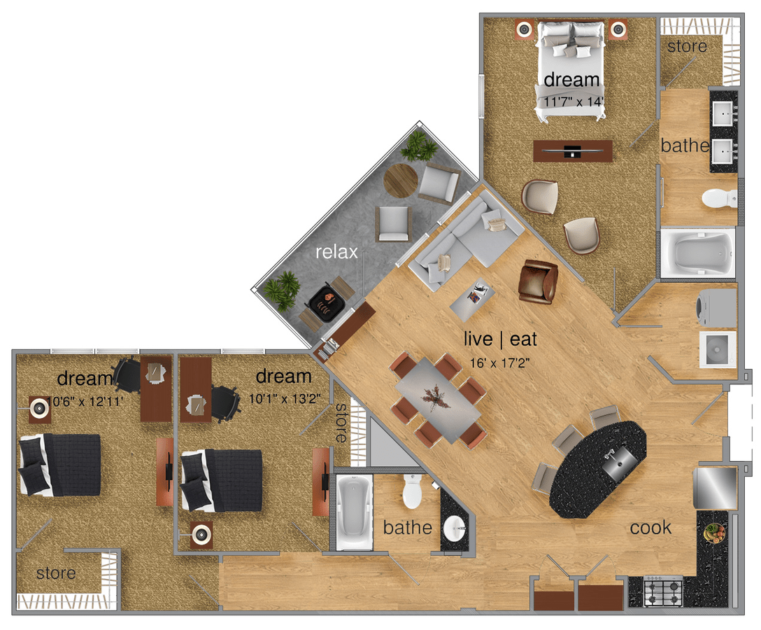 3 Beds • 2 Bath 2103 floor plan