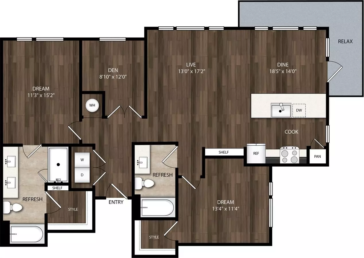 2 Beds • 2 Bath 913 floor plan