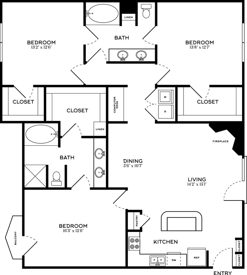 3 Beds • 2 Bath 1208 floor plan