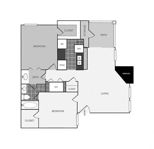 2 Beds • 1 Bath 1107 floor plan