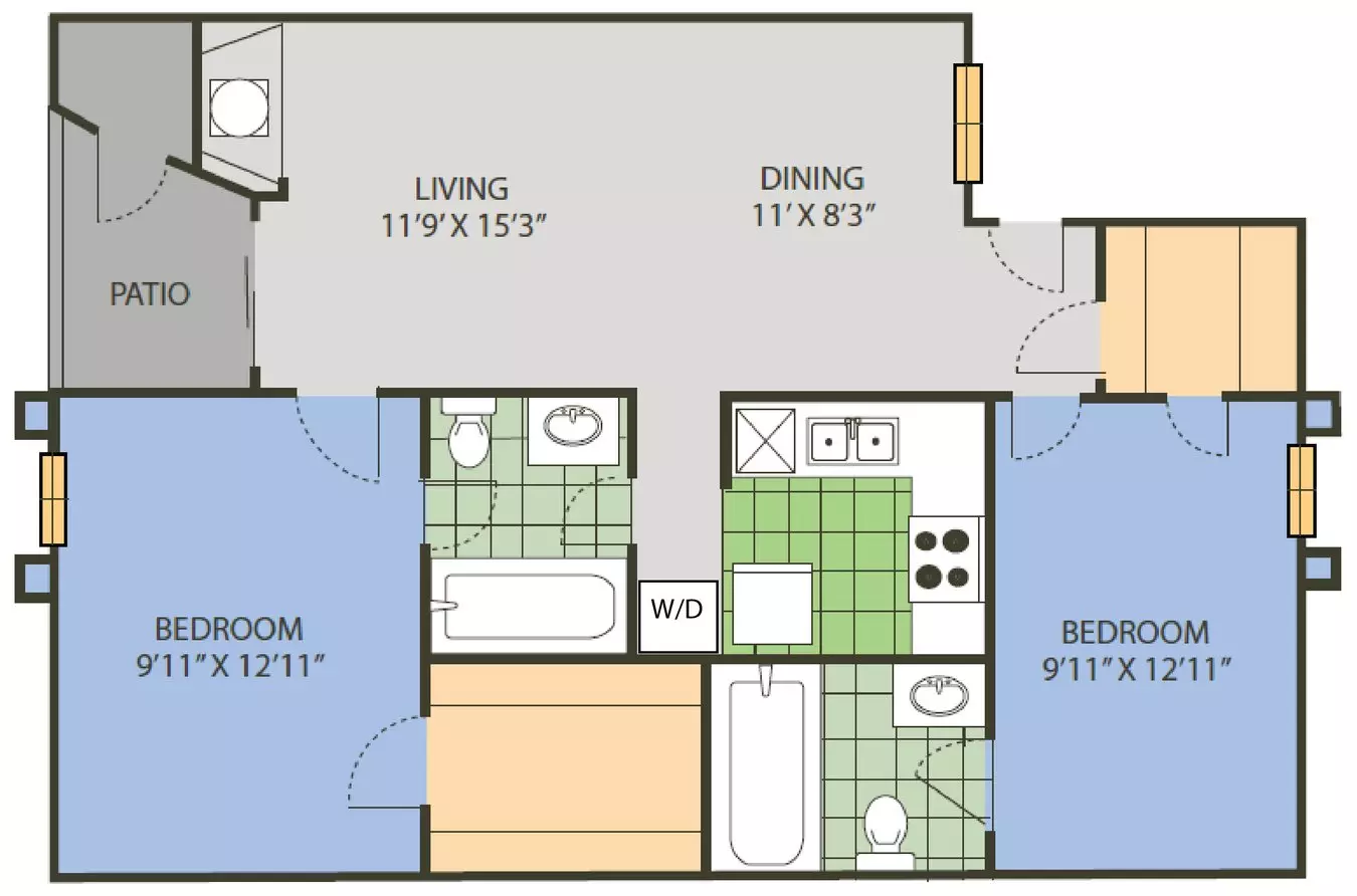 2 Beds • 2 Bath R13202 floor plan
