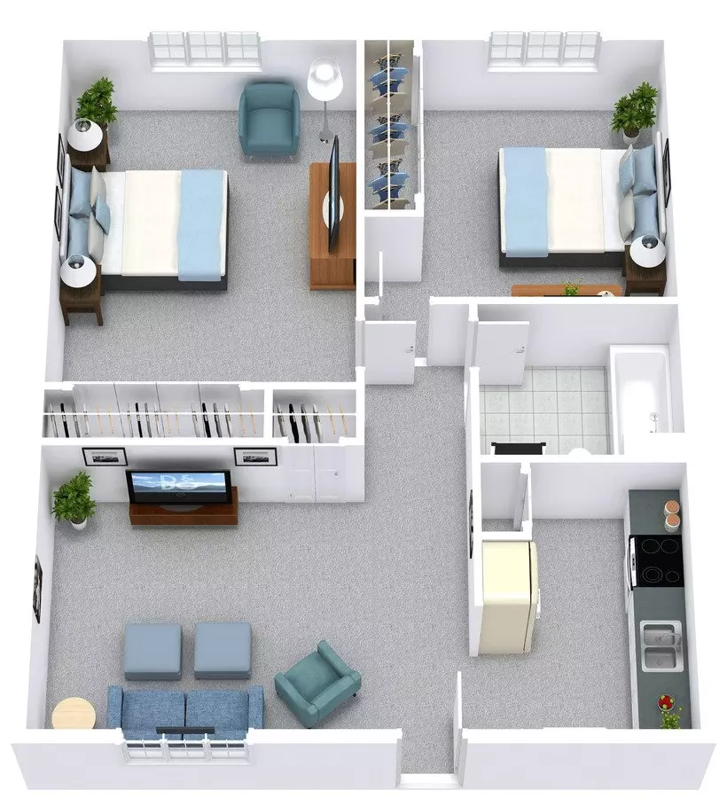 2 Beds • 1 Bath 1410B floor plan