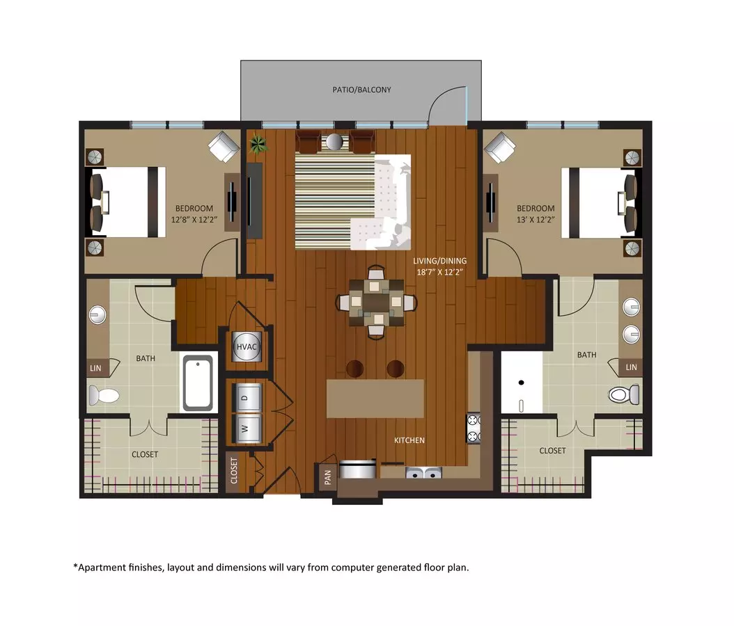 2 Beds • 2 Bath 1208 floor plan