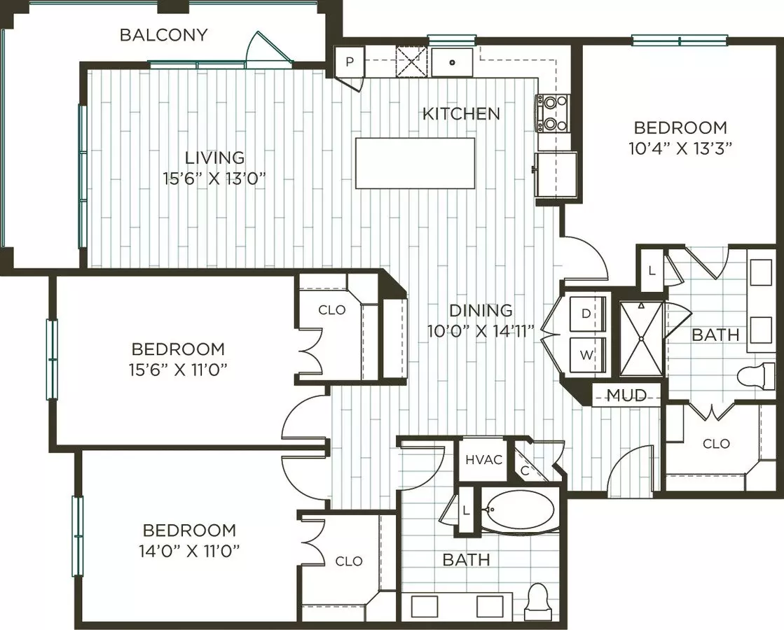 3 Beds • 2 Bath 1050 floor plan