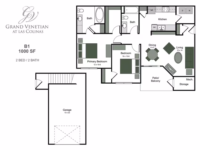 2 Beds • 2 Bath 2232 floor plan