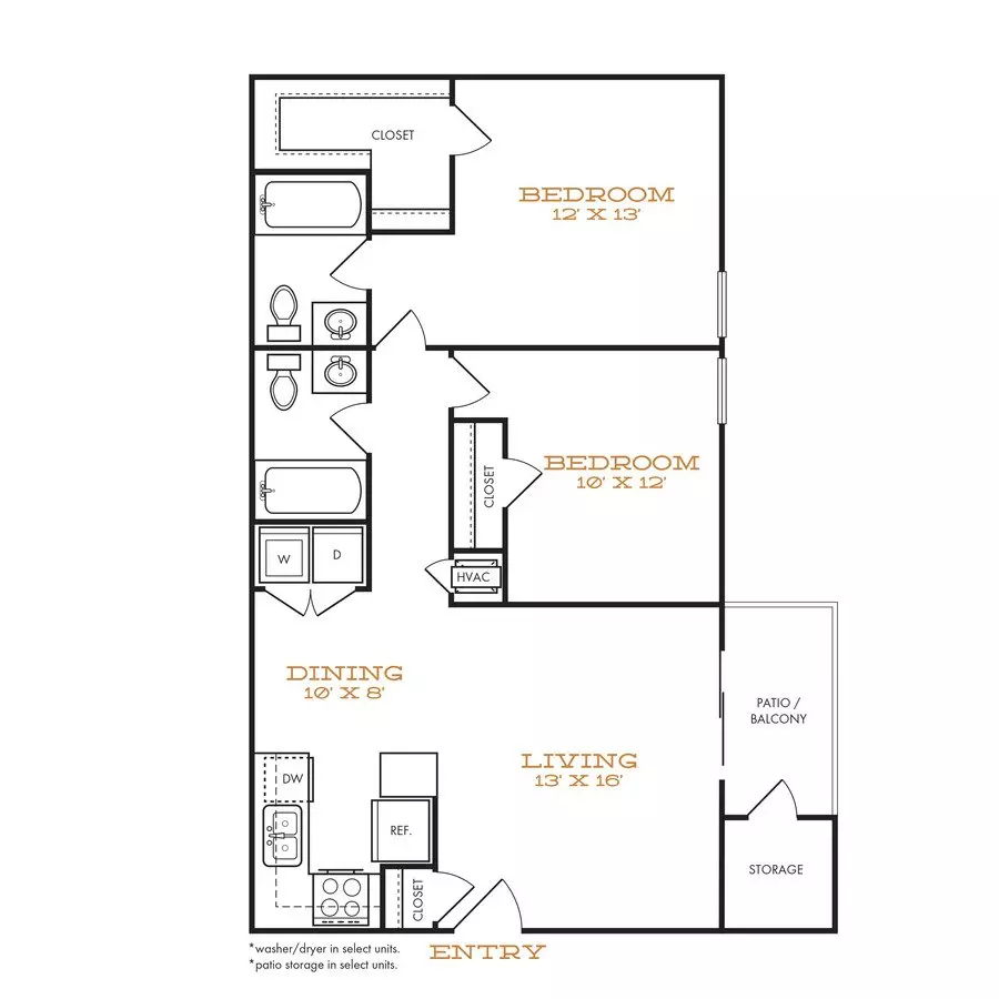 2 Beds • 2 Bath 05613 floor plan