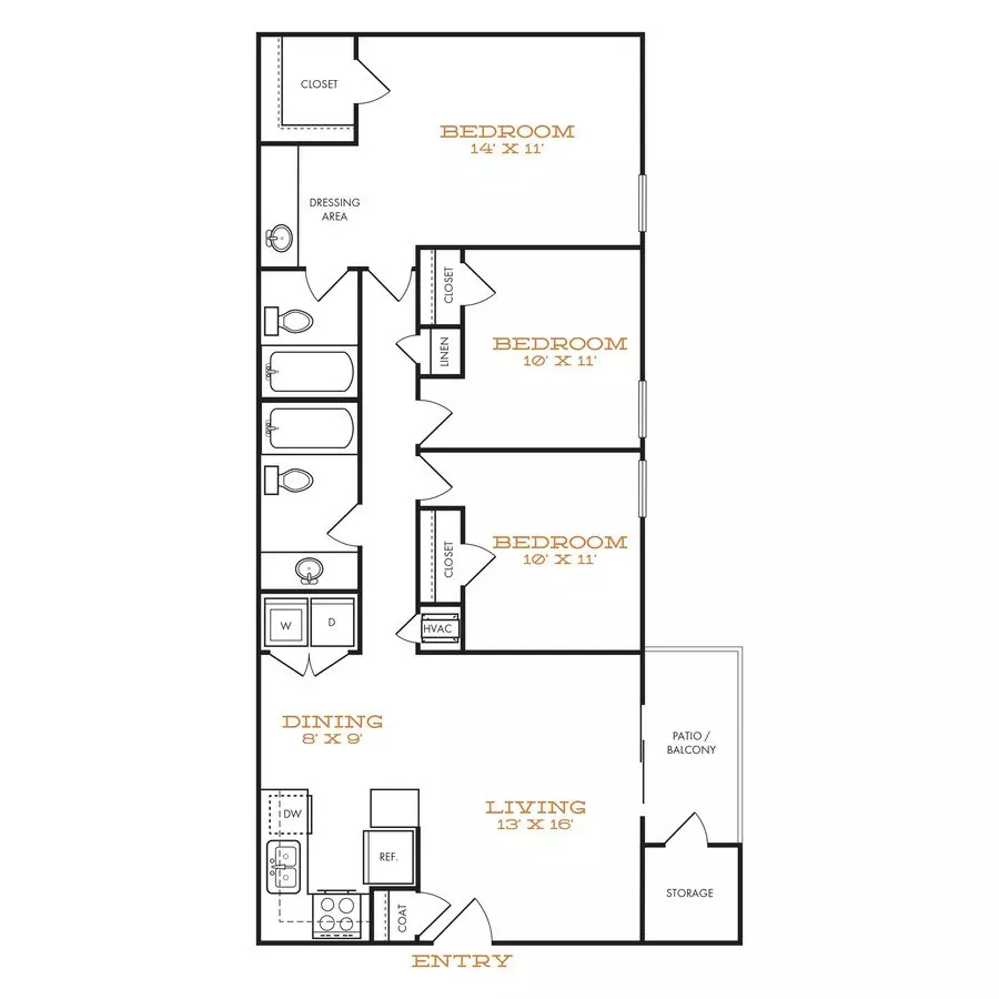 3 Beds • 2 Bath 01024 floor plan