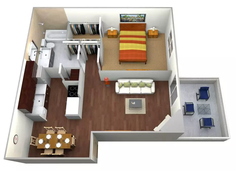 1 Bed • 1 Bath 7778D floor plan